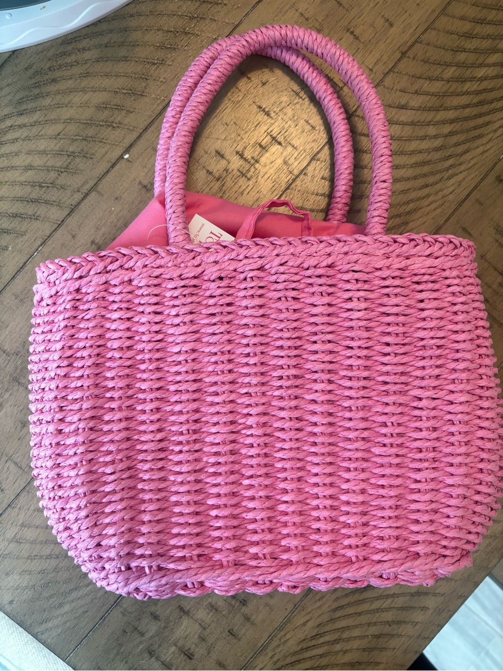 Pink Woven Straw Tote Bag - LANI HALF CIRCLE RAFIA BAG -Women's Summer Handbag